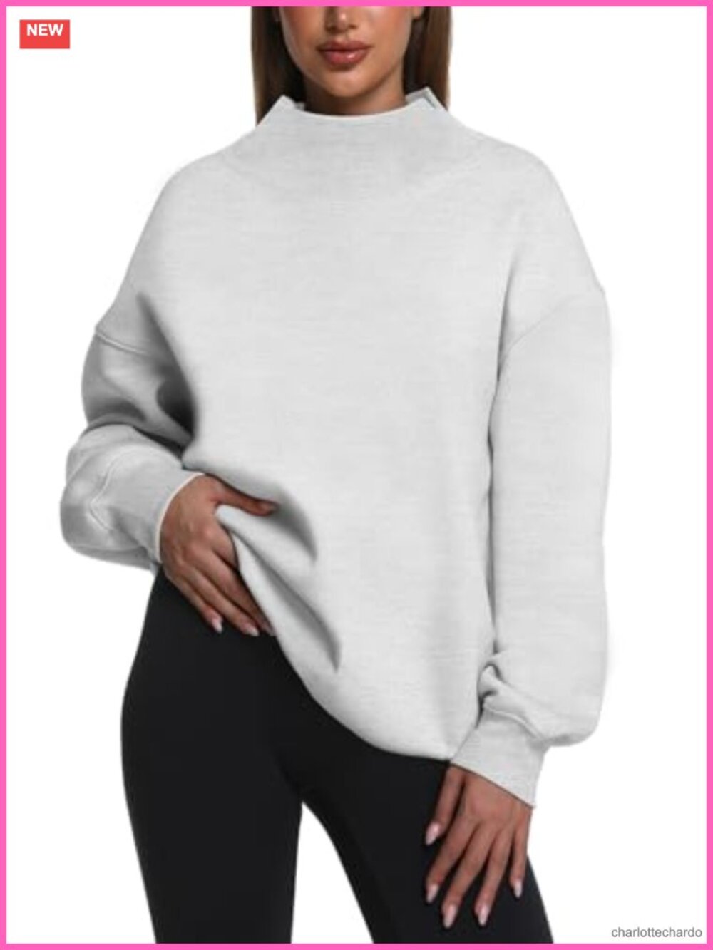 Oversized Fleece Lined Sweatshirt Pullover Turtleneck Long Sleeve Top